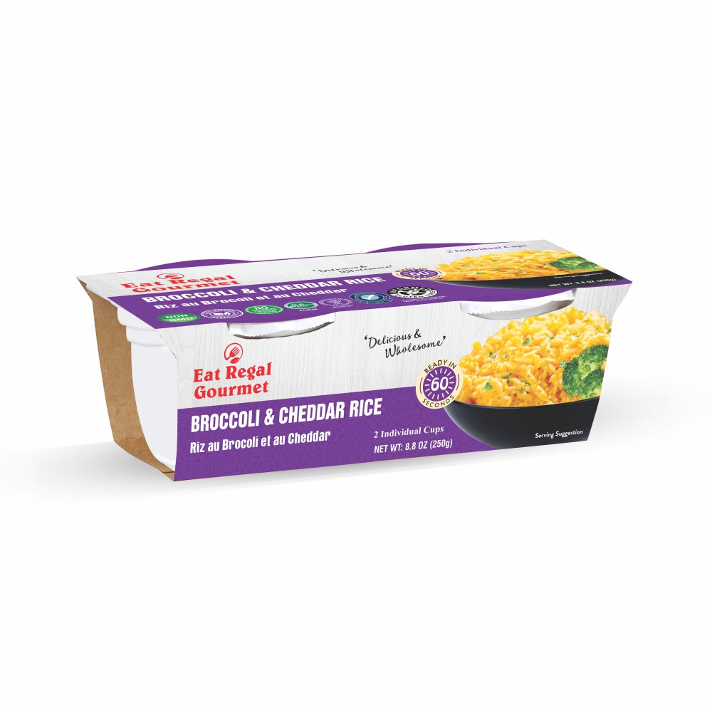 Broccoli & Cheddar Rice Cups 4.4 Ounce, 2 Count (Pack of 8) - Regal Kitchen Foods USA LLC