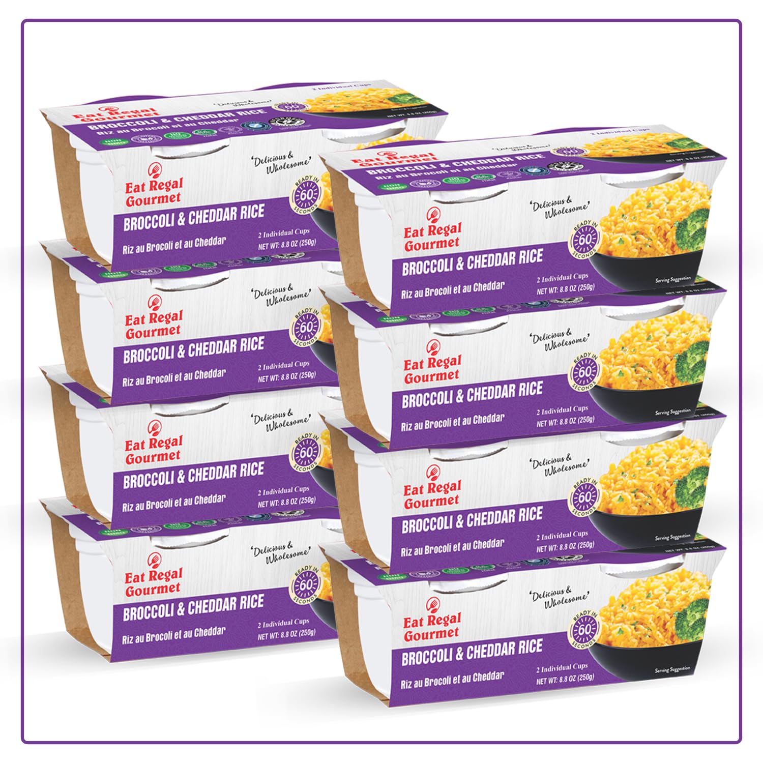 Broccoli & Cheddar Rice Cups 4.4 Ounce, 2 Count (Pack of 8) - Regal Kitchen Foods USA LLC