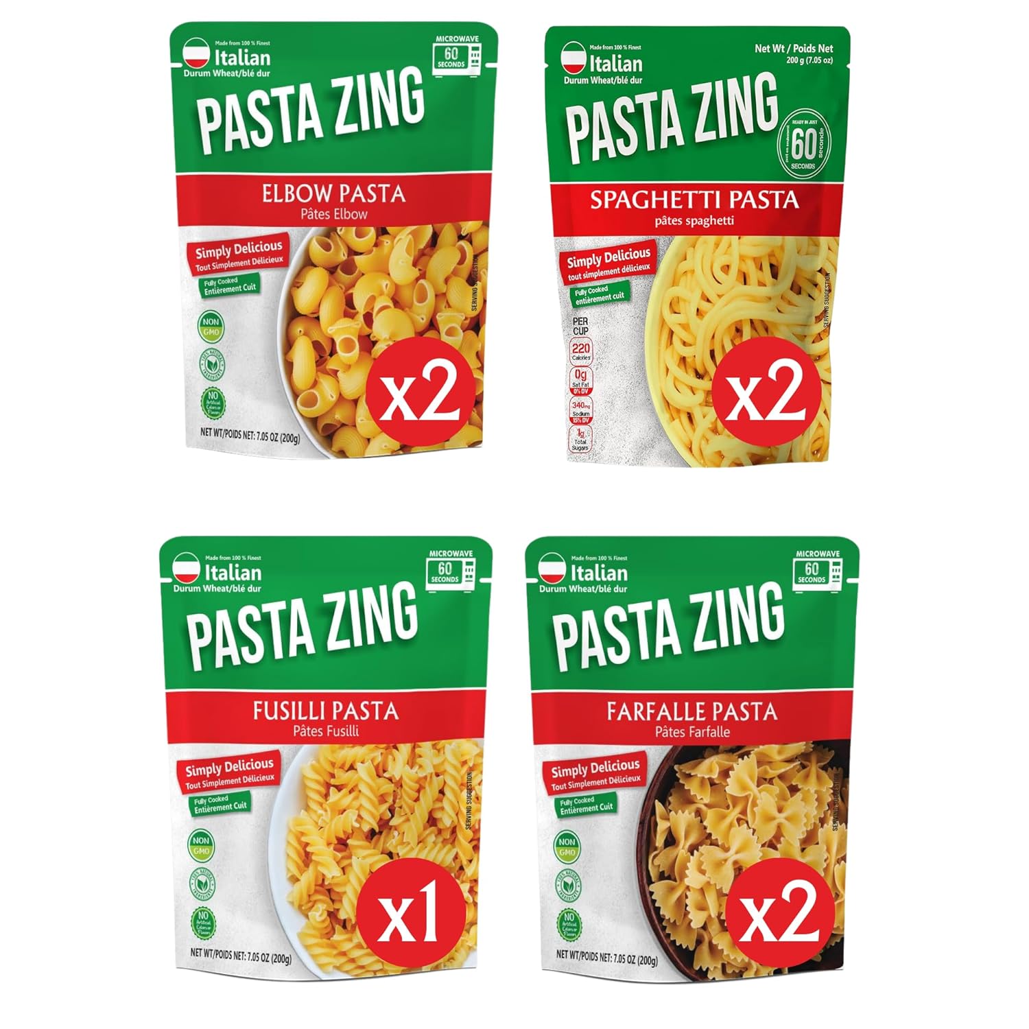 Spaghetti Pasta 200 g X 3 + Farfalle 200 g X 2 + Fusilli 200 g X1 +Elbow 200 g X 2, 7 pouches
