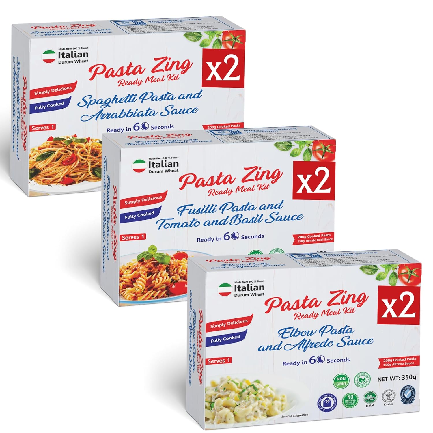 2X Elbow Pasta and Alfredo Sauce + 2X Fusilli Pasta and Tomato and Basil Sauce + 2X Spaghetti Pasta and Arrabbiata Sauce - Regal Kitchen Foods USA LLC