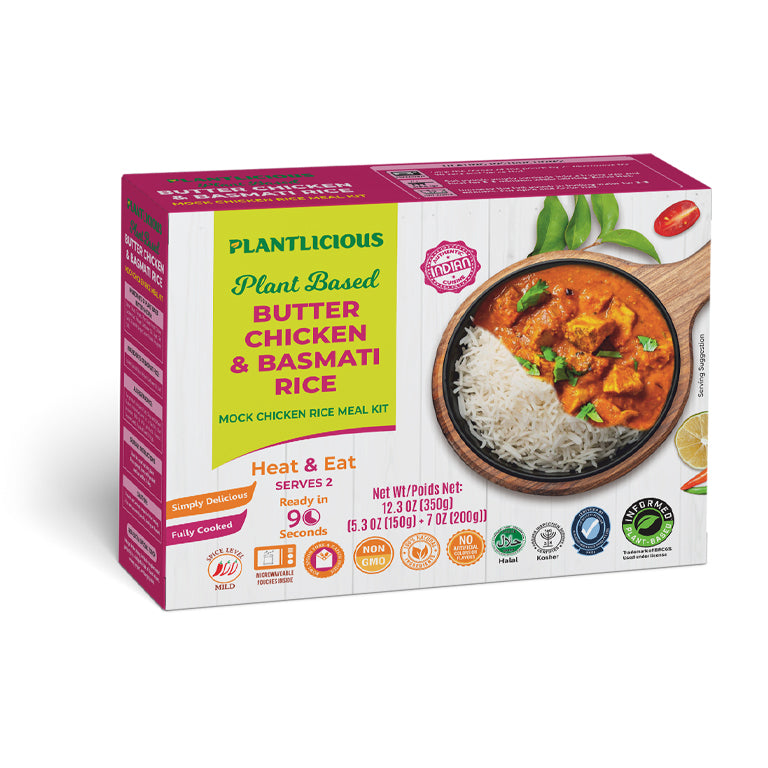 Ready to Eat Plant Based Butter Chicken & Basmati Rice - Ready in 90 Seconds - Regal Kitchen Foods USA LLC