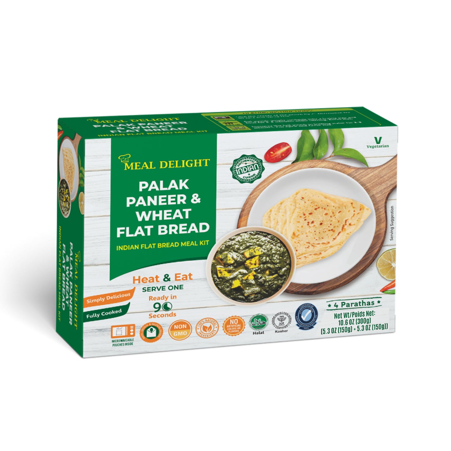 Ready To Eat Palak Paneer and Wheat Flat Bread - Ready in 90 Seconds