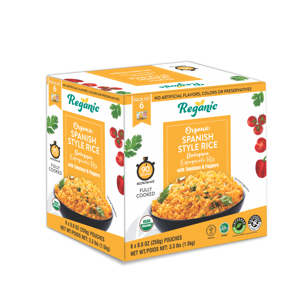 Reganic Organic Spanish Style Rice Ready to Eat Microwaveable Rice, 8.8 Ounce