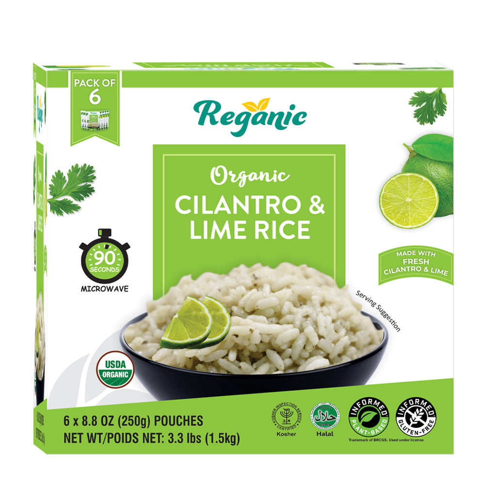 Reganic Cilantro Lime Rice, Organic Ready to Eat Microwaveable Rice, 8.8 Ounce